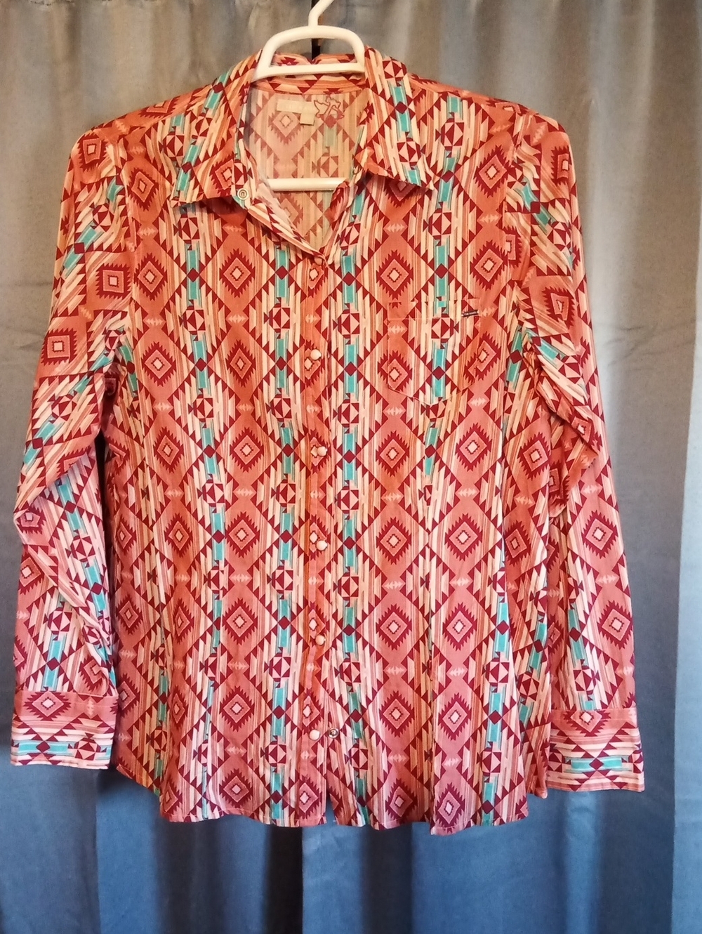 Tin Haul Pink Geometric Button-Down Shirt with Teal Accents
